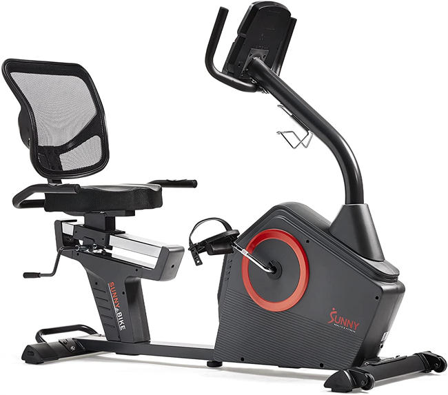 Sunny Health & Fitness Programmable Recumbent Exercise Bike with Optional Exclusive and Enhanced Bluetooth Connectivity (Smart)