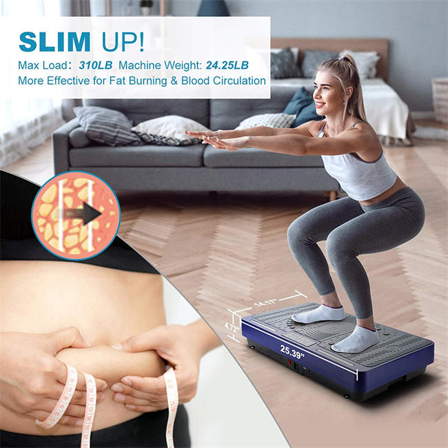 Exercise Machine, Whole Body Workout Vibration Fitness Platform with Loop Bands LED Light Speaker, Home Fitness Training Equipment for Weight Loss Blue