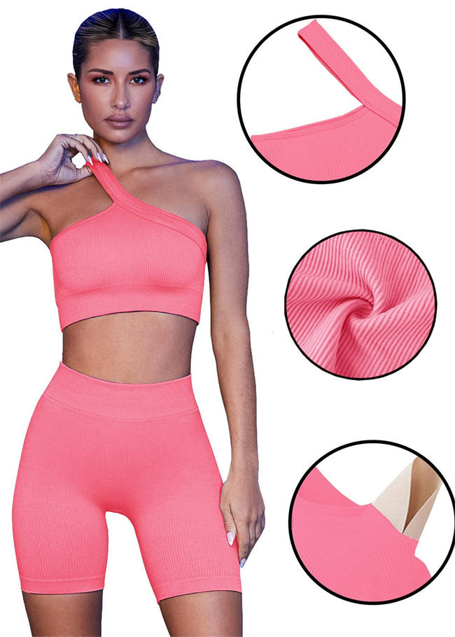 Two Piece Workout Set for Women, Sexy One Shoulder Matching Crop Tank Top Set Outfits for Women