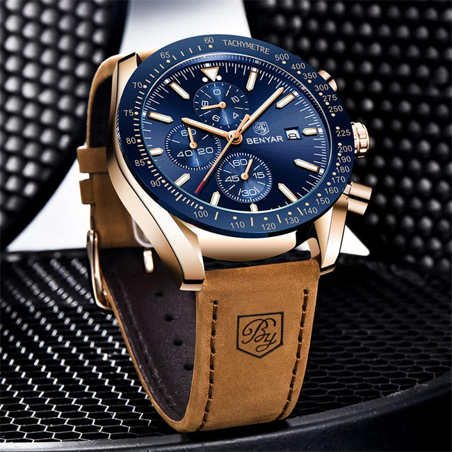 Classic Fashion Elegant Chronograph Watch Casual Sport Leather Band Mens Watches 5140L