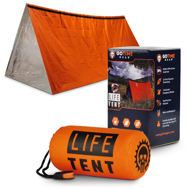 Go Time Gear Life Tent Emergency Survival Shelter – 2 Person Emergency Tent – Use As Survival Tent, Emergency Shelter, Tube Tent, Survival Tarp - Includes Survival Whistle & Paracord