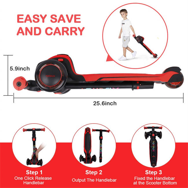 3-12, Toddler Scooter with 4 Adjustable Heights, Light Up 3-Wheels Scooter, Shock Absorption Design, Lean to Steer, Balance Training Scooter for Kids