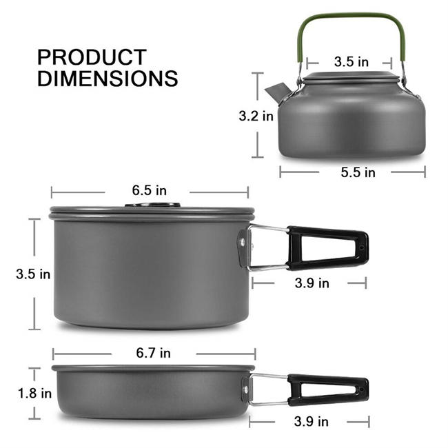 Camping Cookware, Nonstick, Lightweight Pots, Pans with Mesh Set Bag for Backpacking, Hiking, Picnic