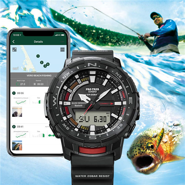 Casio Men Pro Trek Bluetooth® Connected Angler Line Sports Watch with Resin Strap