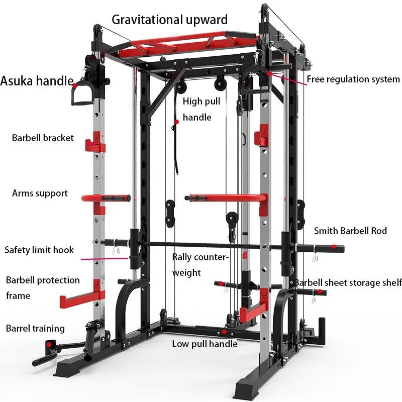 Smith machine steel gantry frame squat rack,128KG