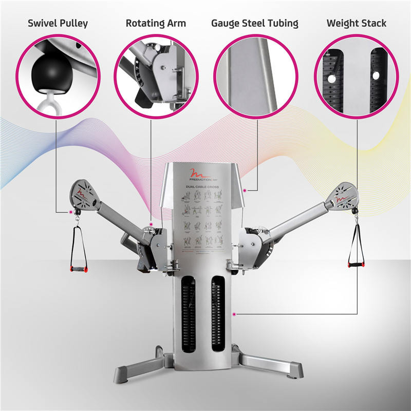 Dual Cable EXT Crossover with Weight Stacks, Rotating Arms, Ankle Cuffs, and Swivel Pulleys